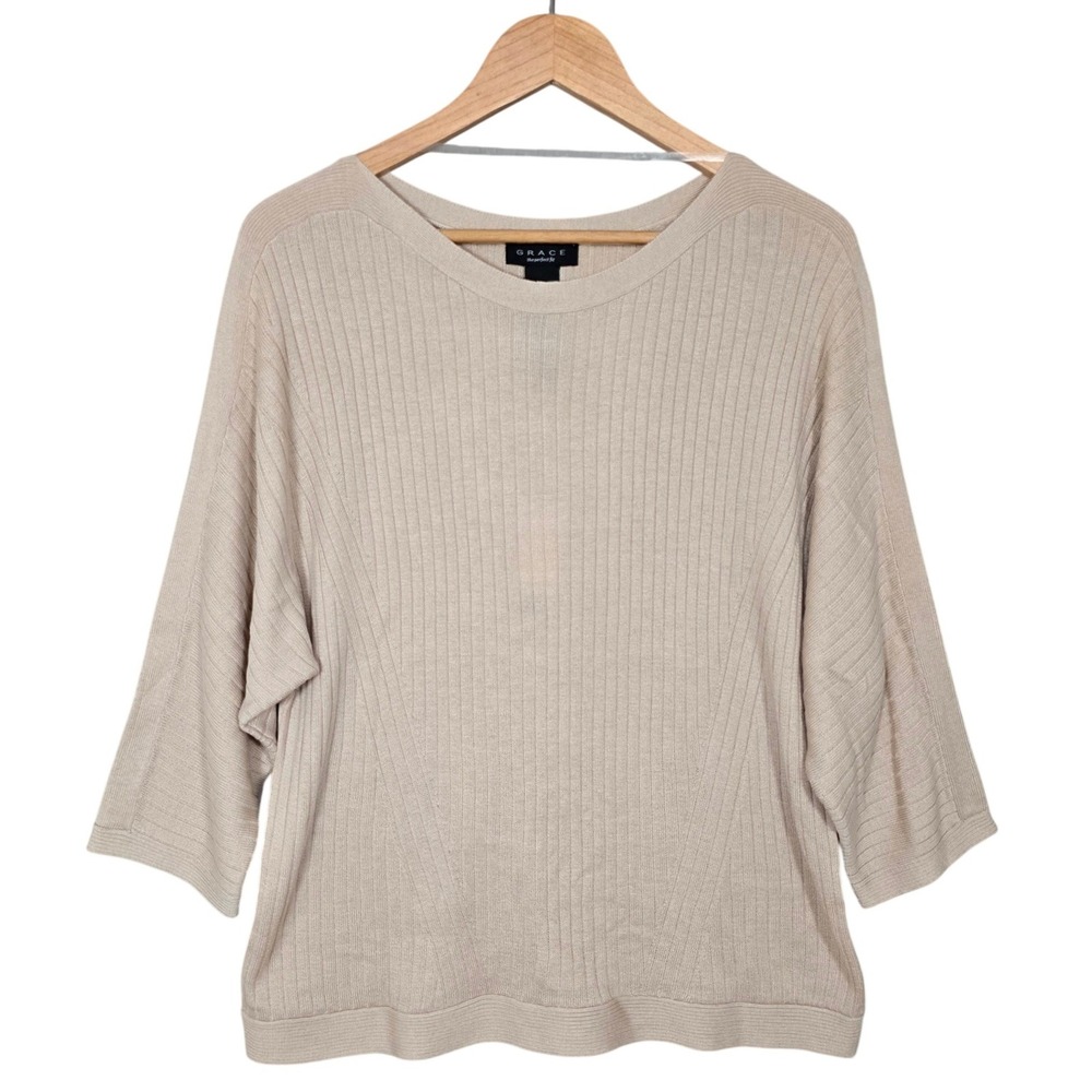 NWT Grace The Perfect Fit Women's Silver Birch Ribbed Dolman Sweater M